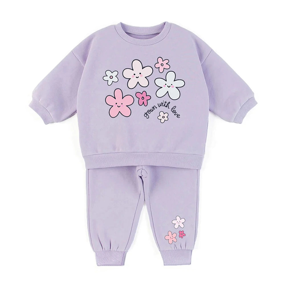 Kids Cartoon Print Long Sleeves Warm Clothing Set childrensterritory