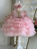 Gorgeous V-neck Sequin Design Little Girls Mesh Cake Dress childrensterritory