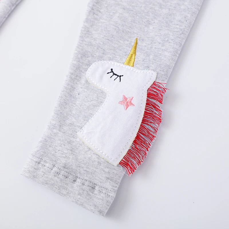 Little Girls Cartoon Unicorn Stars Embroidery Cotton Trousers childrensterritory