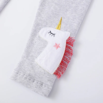 Little Girls Cartoon Unicorn Stars Embroidery Cotton Trousers childrensterritory