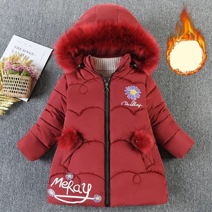 Kids Girls Mid-Length Hooded Windbreaker Coats childrensterritory