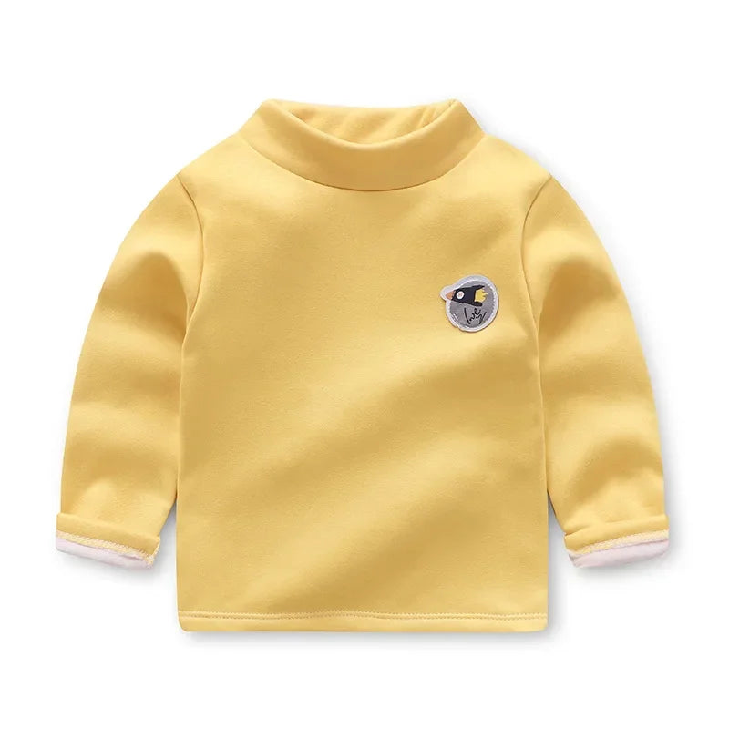Kids Korean Style Turtleneck Striped Design Velvet Winter T-shirts childrensterritory
