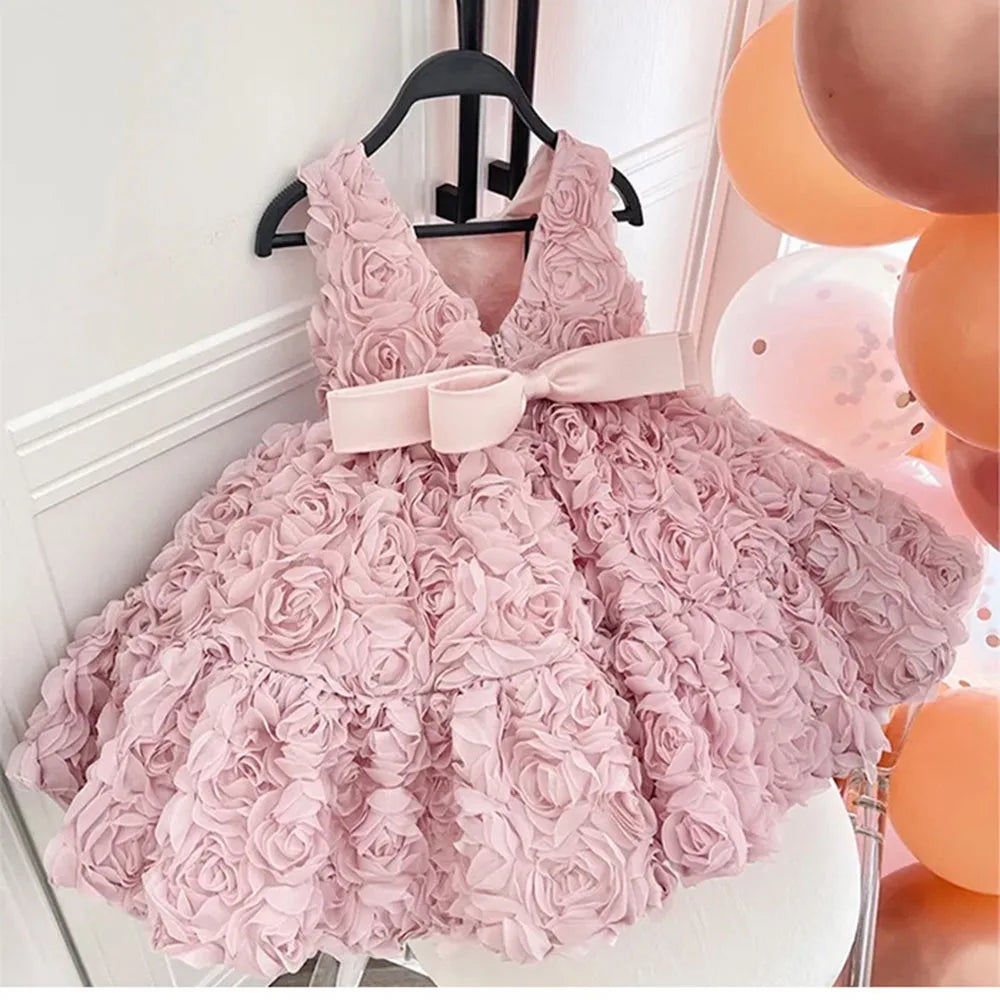 Lace Flower Design Little Girls Wedding Birthday Party Outfits