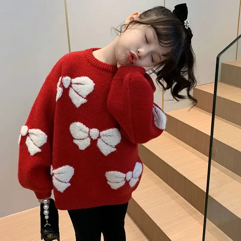 Girls' Long-Sleeve Round-Neck Winter Sweater