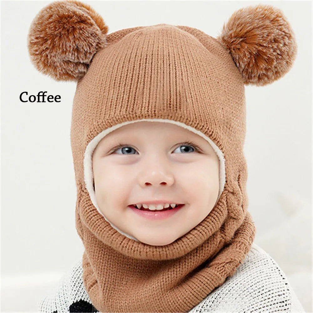 Kids Warm Knitted Plus Fleece Beanie with Face Cover childrensterritory