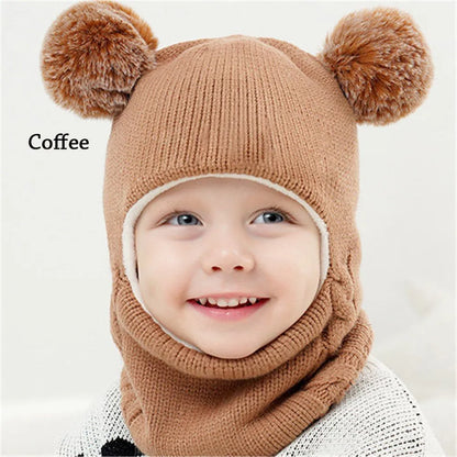 Kids Warm Knitted Plus Fleece Beanie with Face Cover childrensterritory