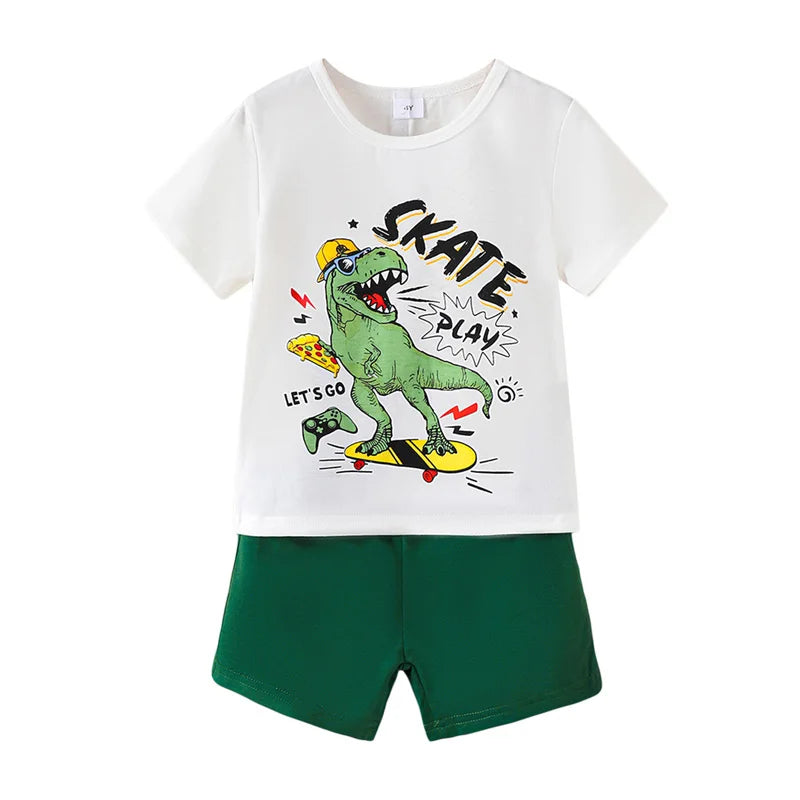 Kids Boys 2Pcs Dinosaur Print T-Shirt and Shorts Set for Summer