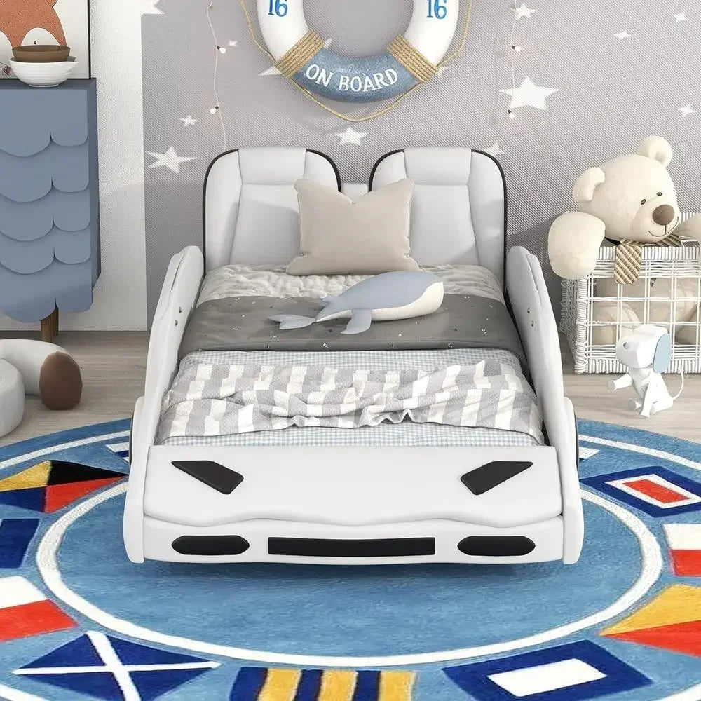 Race Car Design Twin Platform Bed with Backrest