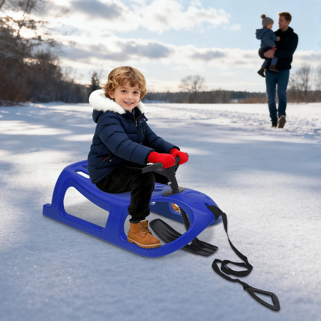 Kids Pull Rope Metal Snow Sled Frost-Resistant