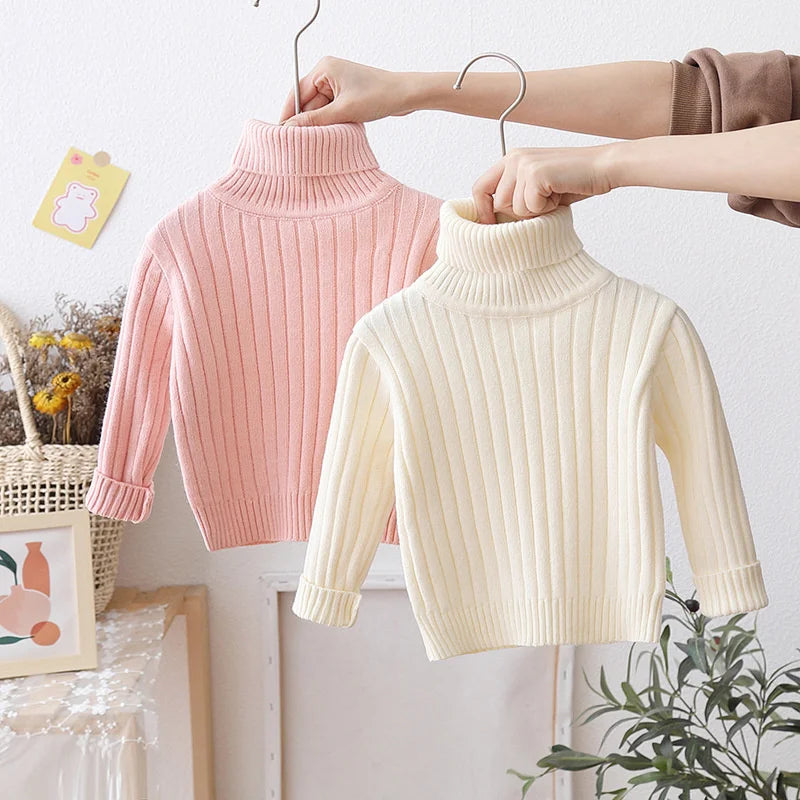 Kids High Neck Design Long Sleeves Casual Warm Sweater