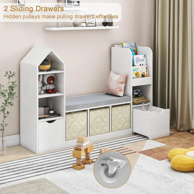 Kids Toy Storage Organizer and Bookshelf with Reading Nook