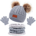Toddler 3Pcs Cute Pompom Knitted Hats Scarf Gloves Set childrensterritory