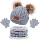 Toddler 3Pcs Cute Pompom Knitted Hats Scarf Gloves Set childrensterritory
