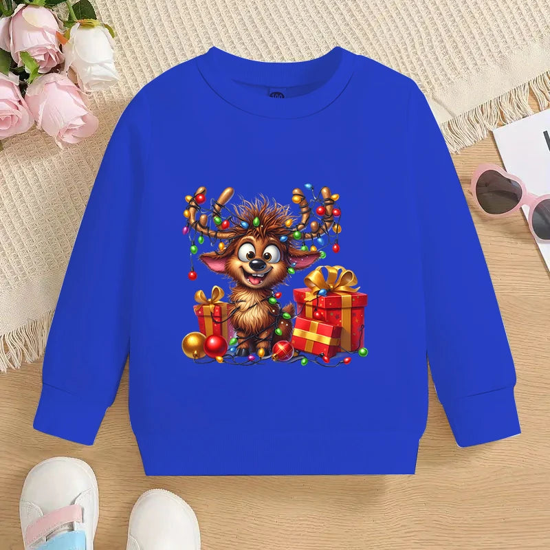Boys &amp; Girls Elk Deer Print Christmas Sweatshirts childrensterritory