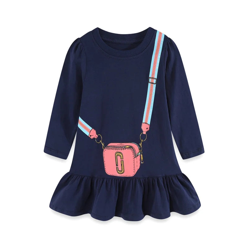 Cartoon Bag Print Kids Girls Tutu Winter Princess Dresses