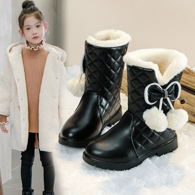 Kids Girls Warm Fur Plush Princess Snow Boots childrensterritory