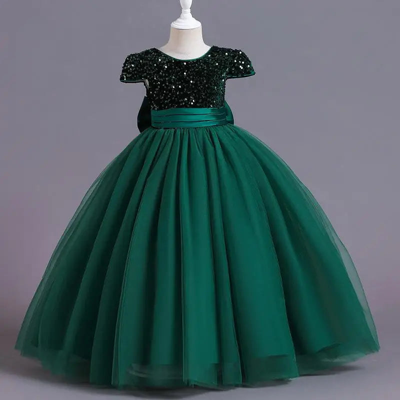 Sequin Bow Design Fluffy Formal Evening Party Dresses childrensterritory