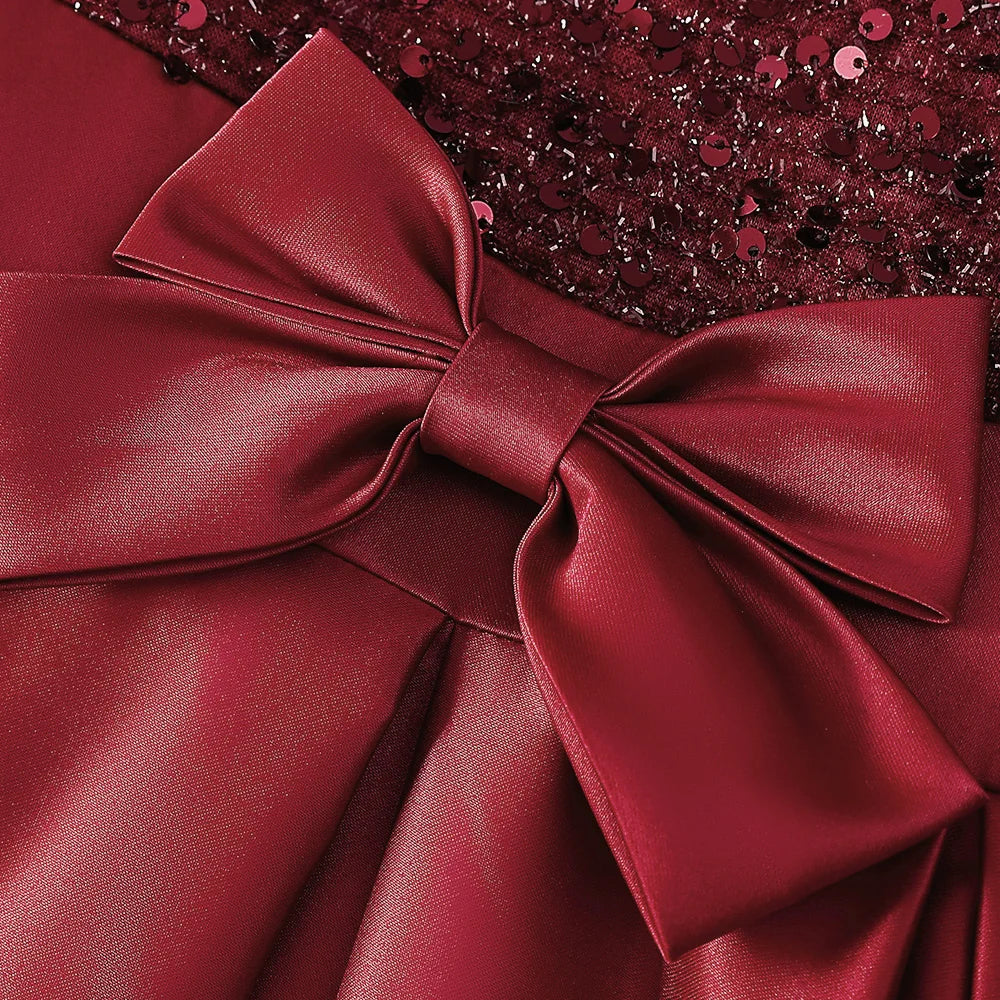 Sequin Bow Design Kids Girls Bridesmaid Princess Party Dress childrensterritory