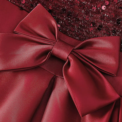 Sequin Bow Design Kids Girls Bridesmaid Princess Party Dress childrensterritory