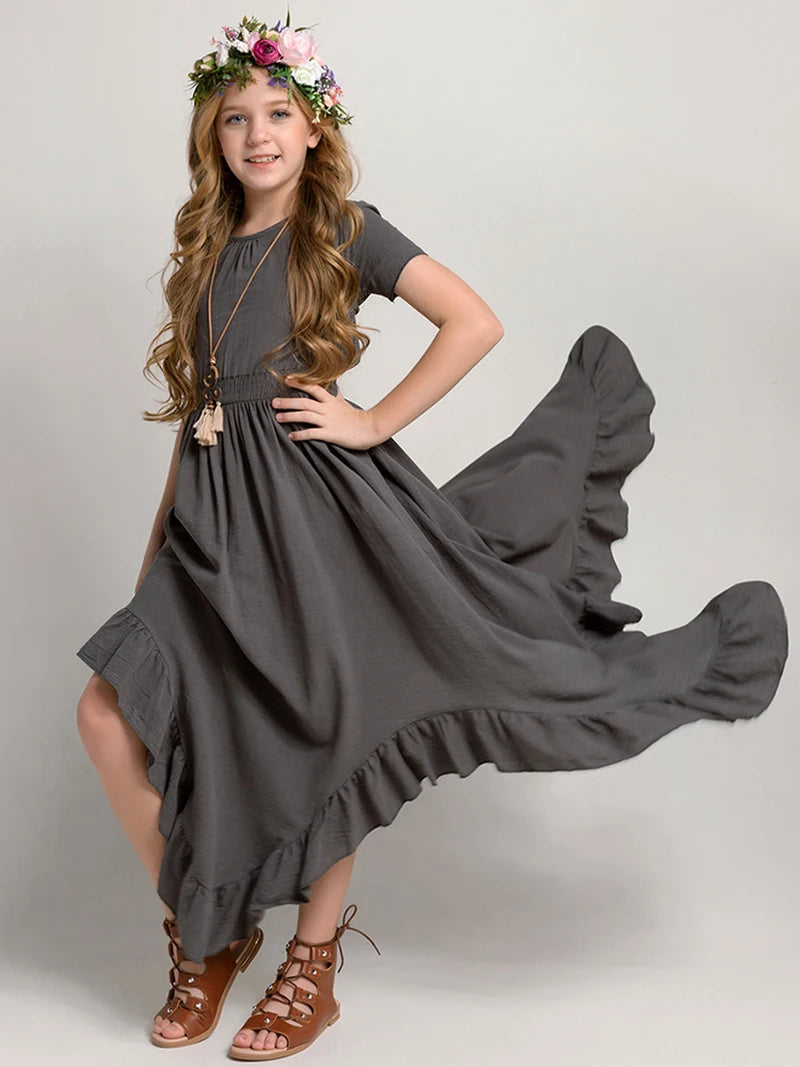 Lace Design Kids Girls Long Cotton Dresses for Summer childrensterritory