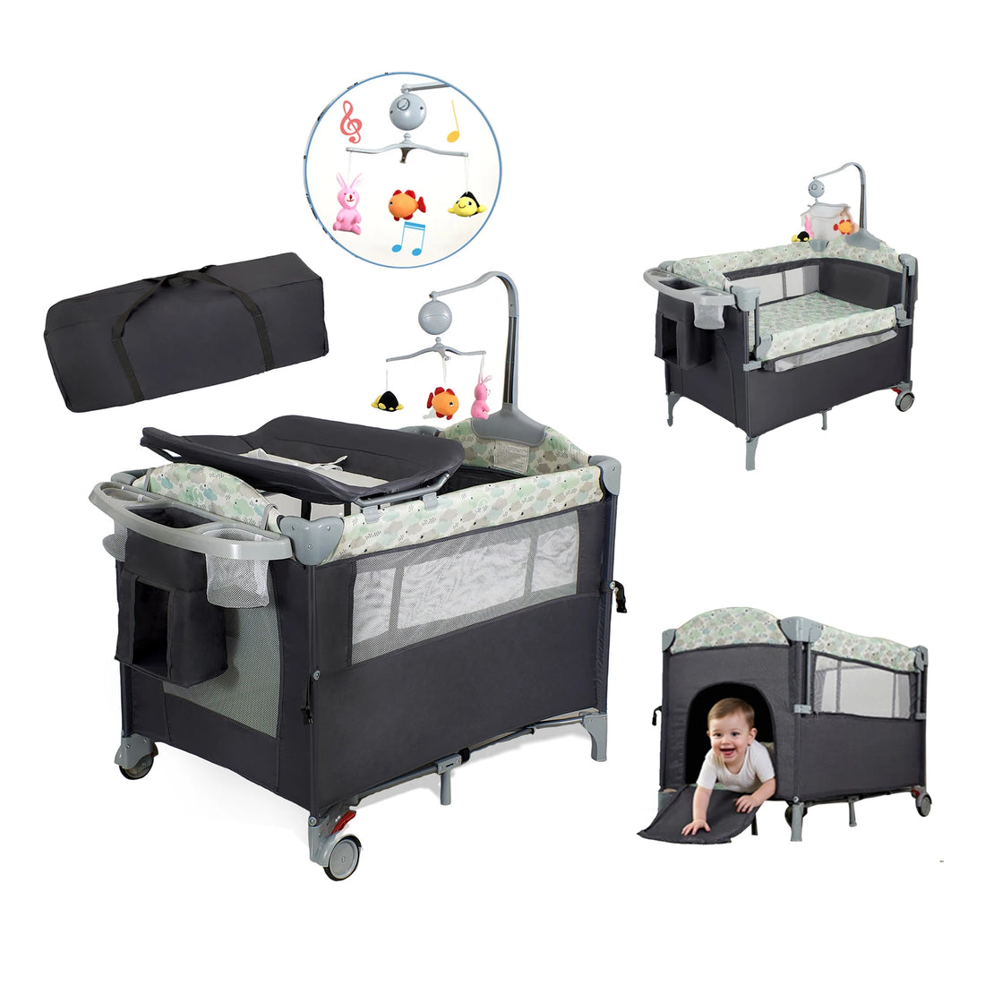 Baby Bedside Bassinet with Wheels and Storage Basket