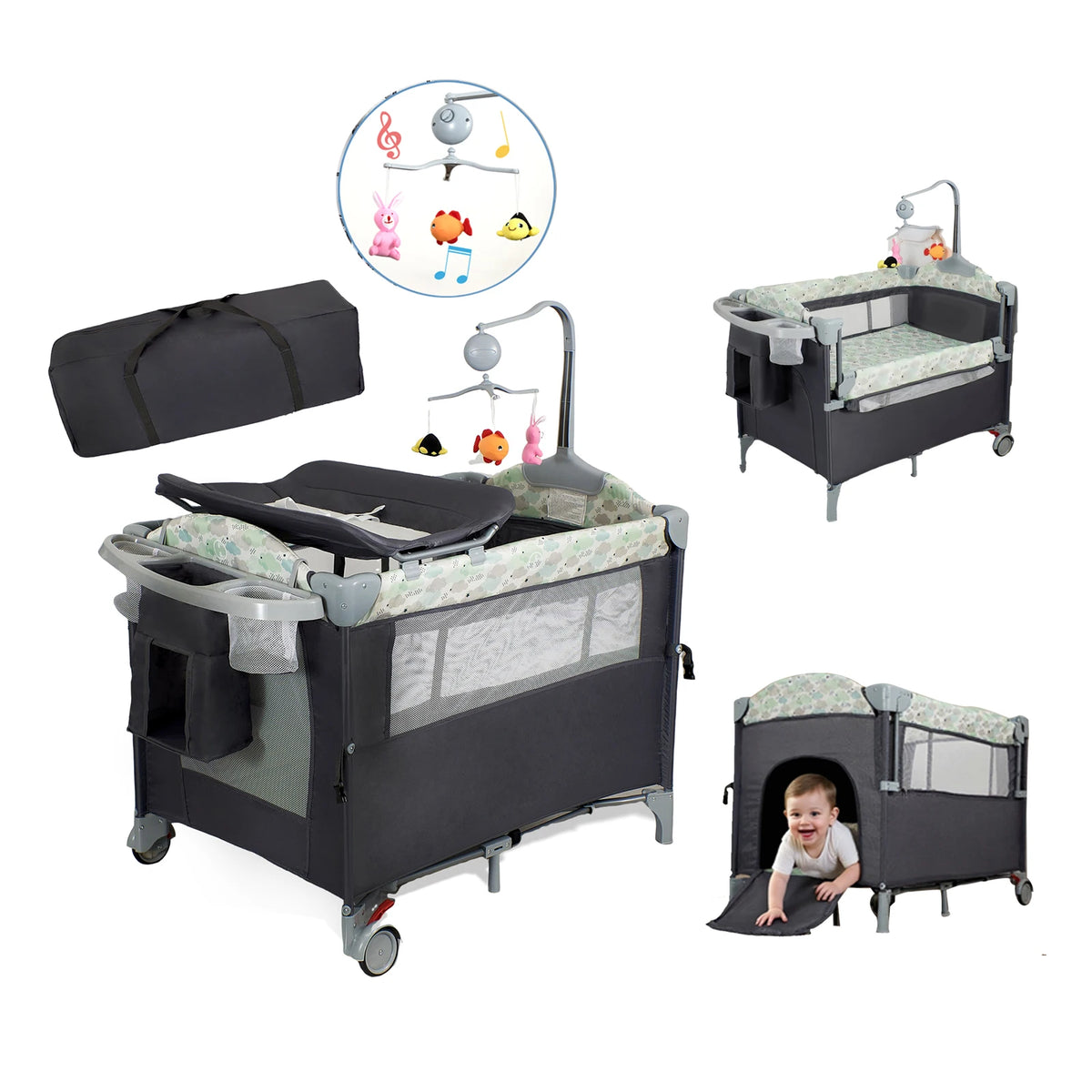 Baby Bedside Bassinet with Wheels and Storage Basket
