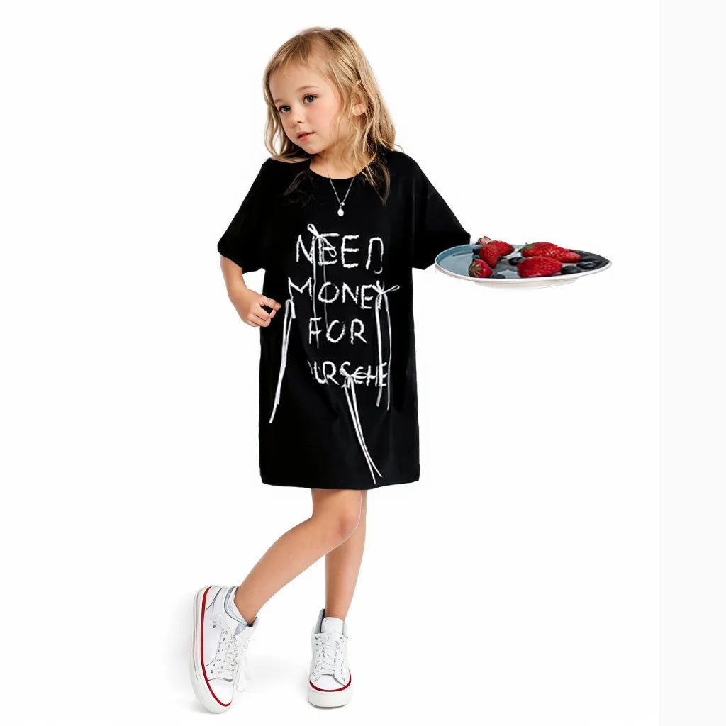 Letter Print Kids Girls Casual Summer Knee Length Dress