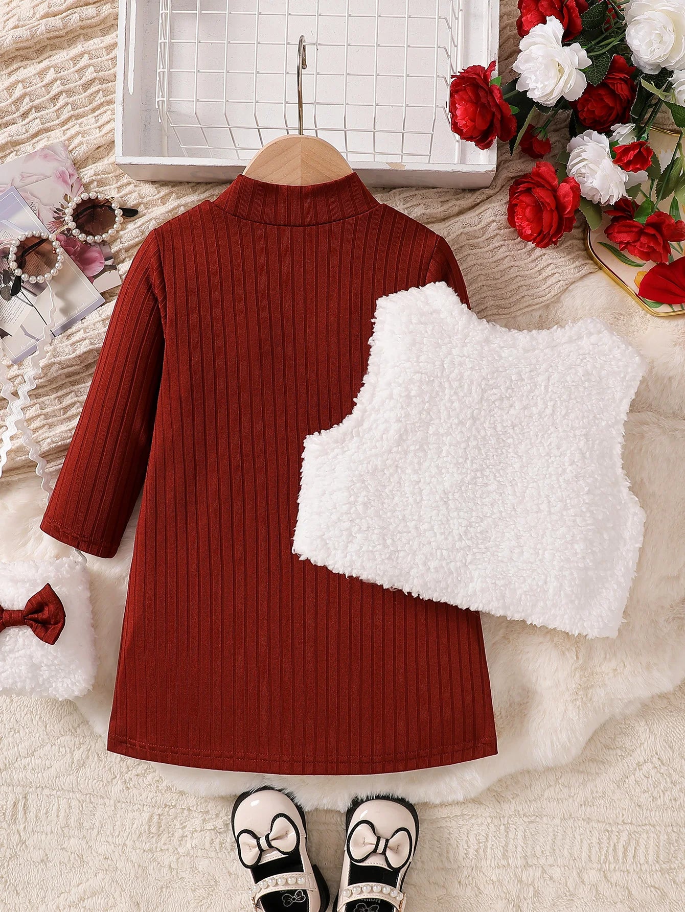 Girls' Long-Sleeved Bow Design Winter Dresses