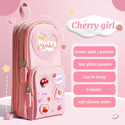 1pcs Patch Design Large Capacity Canvas Pencil Bag for Girls