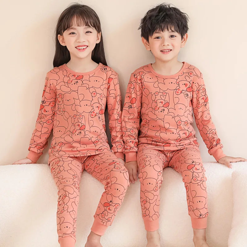 Long Sleeve Cartoon Design Kids Winter Warm Pajamas Sets childrensterritory
