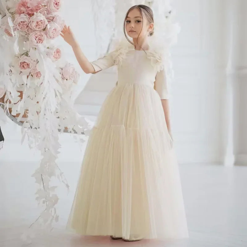 Tulle Flower Girl Dresses With Bow For Wedding Birthday