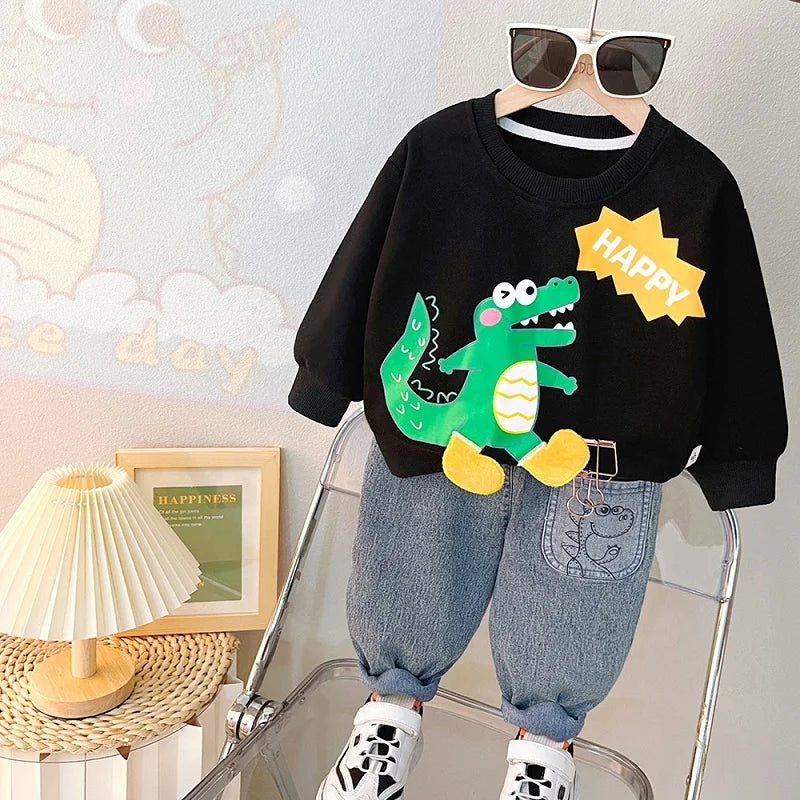 Cartoon Design Baby Boy Color Blocking 2PC Casual Clothes Set childrensterritory