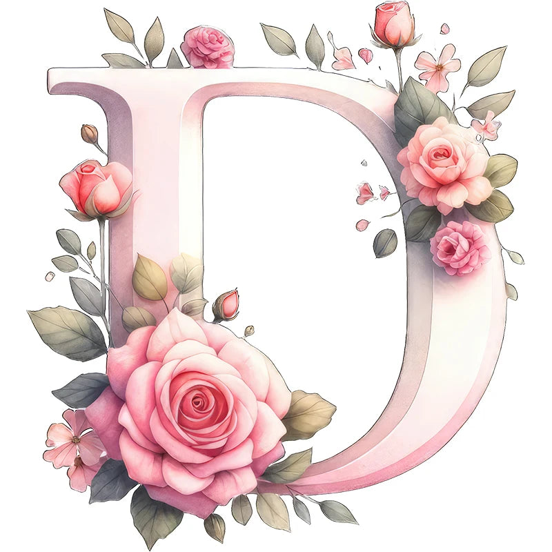 Self-Adhesive Pink Flower Letter Art Wall Decals