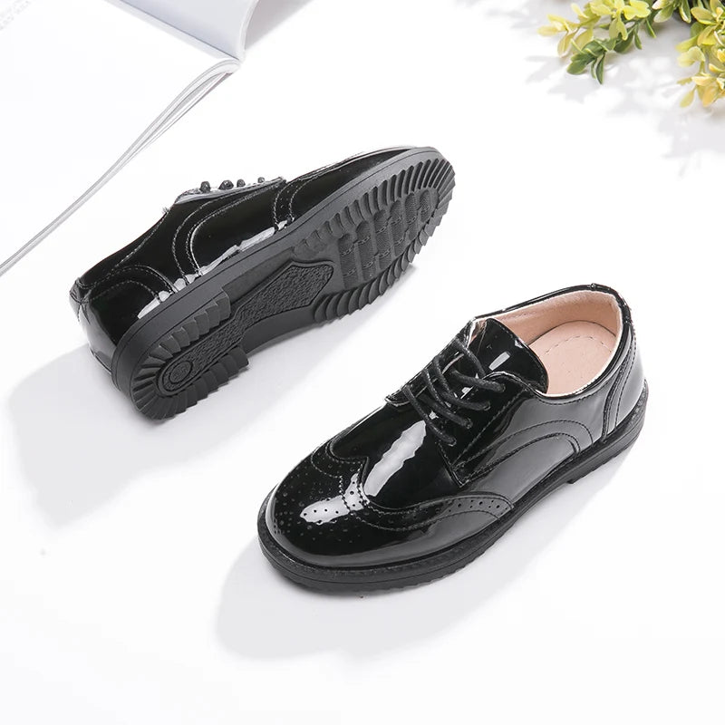 Kids Boys Genuine Leather Flat Classic Black Loafers