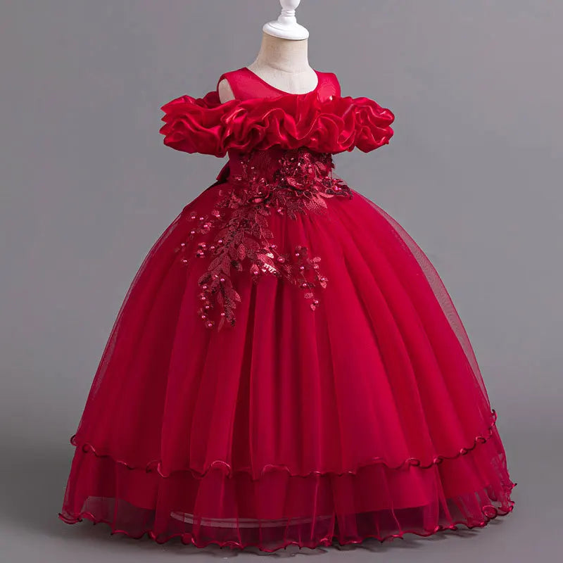 Flower Lace Design Short Sleeve Dress For Girls childrensterritory