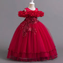 Flower Lace Design Short Sleeve Dress For Girls childrensterritory