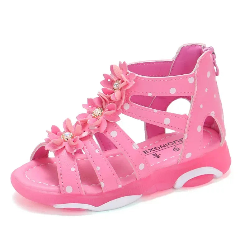 Kids Girls Roman Style Dots and Pearl Beading Sandals