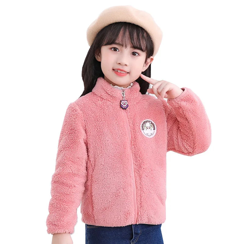 Little Girls and Boys Solid Color Plush Warm Zipper Outerwear childrensterritory