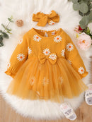 Baby Girl Flowers Print Tulle Bodysuit with Headband childrensterritory
