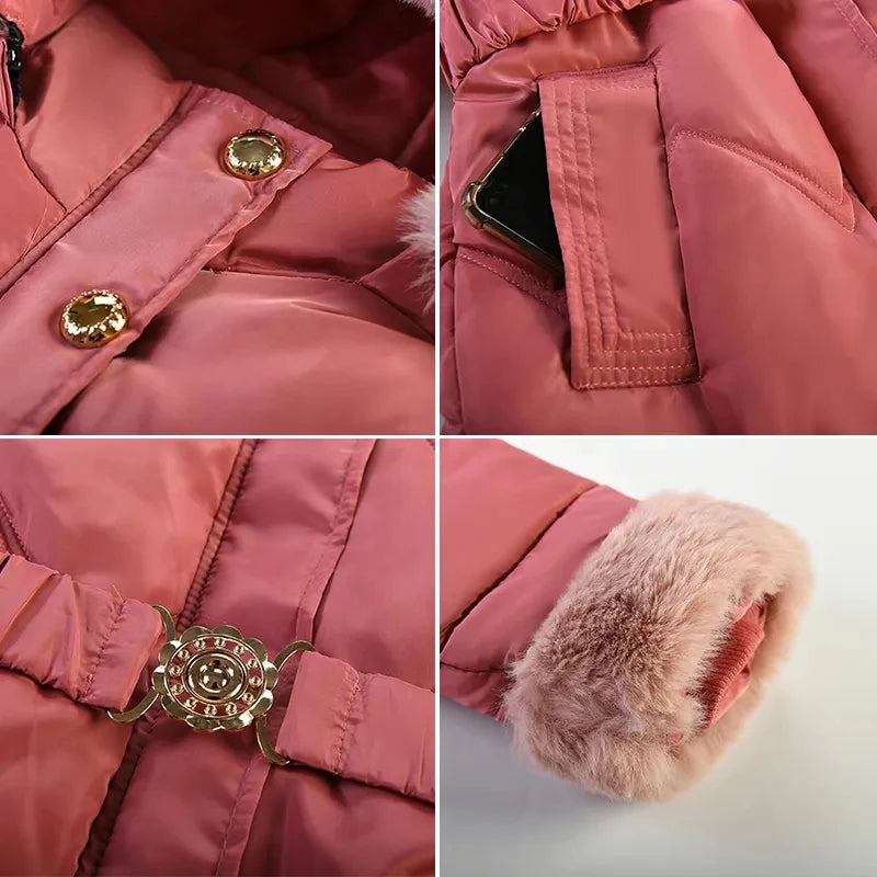 Kids Girls Warm Fur Hooded Long Coat/Jacket