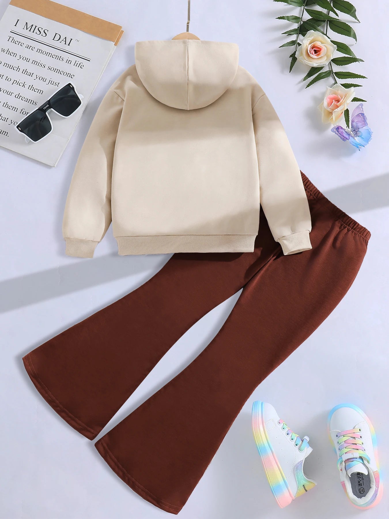 Kids Girls' Sports 2-piece Hoodie + Wide Leg Pants Outfit Set