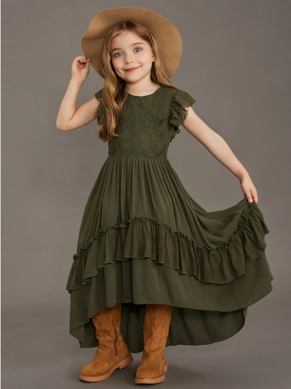 Kids Girls Stylish Lace Design Cotton Bohemia Long Dresses childrensterritory