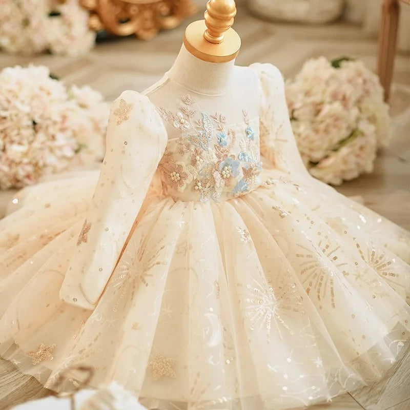 Lace Appliques Design Baby Girl Puffy Ball Gown