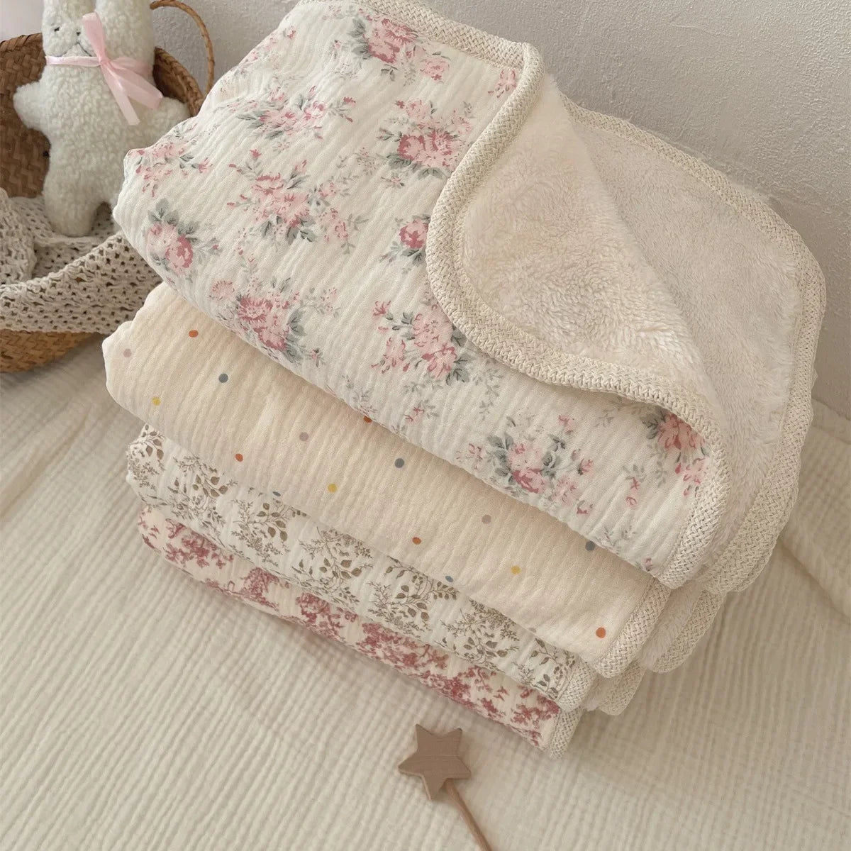 Floral Print Muslin Cotton Winter Ins Baby Blankets childrensterritory