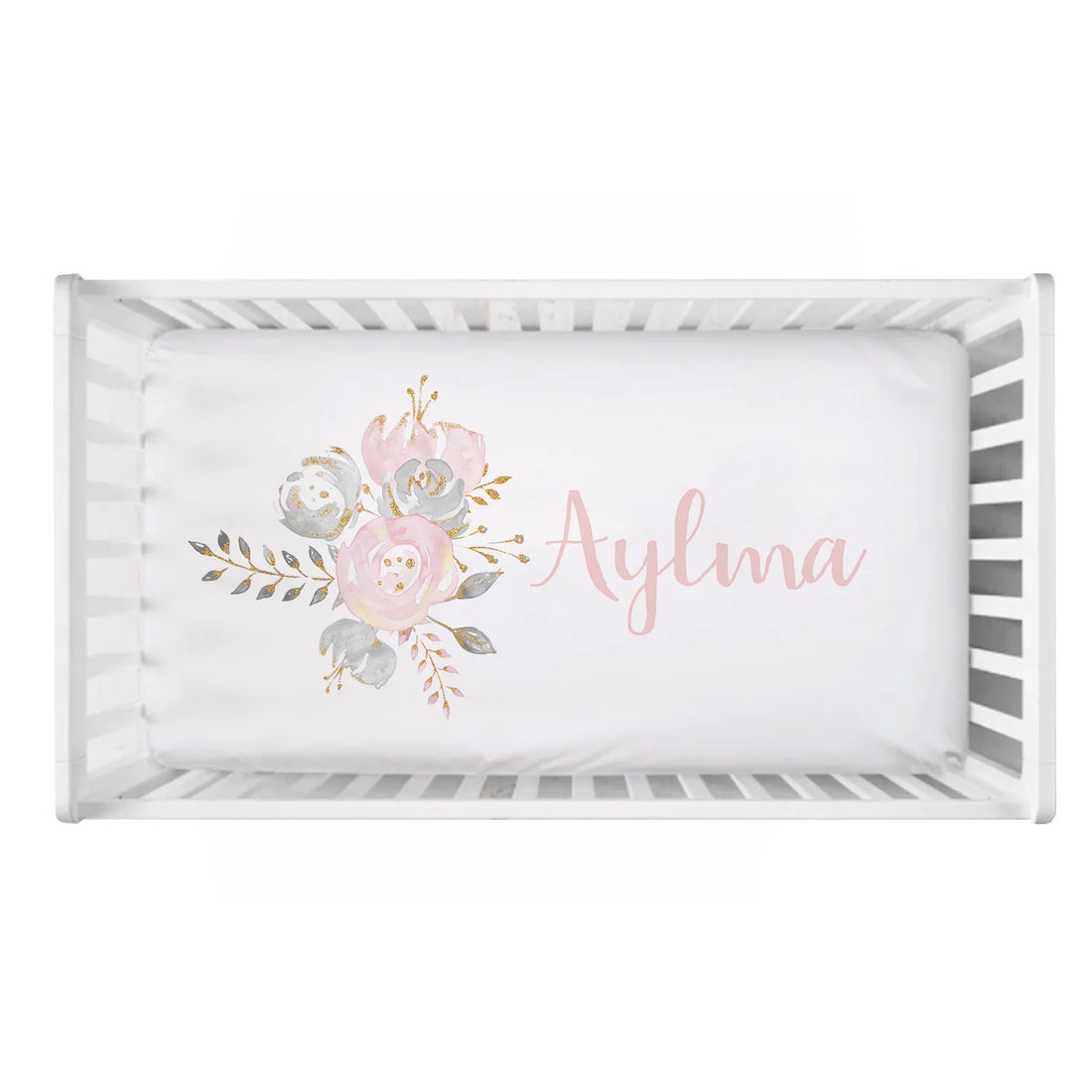 Baby Shower Gift: Customized Blush Gold Floral Bedding Set