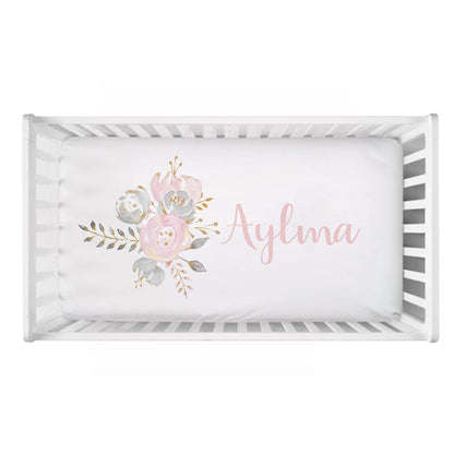 Baby Shower Gift: Customized Blush Gold Floral Bedding Set