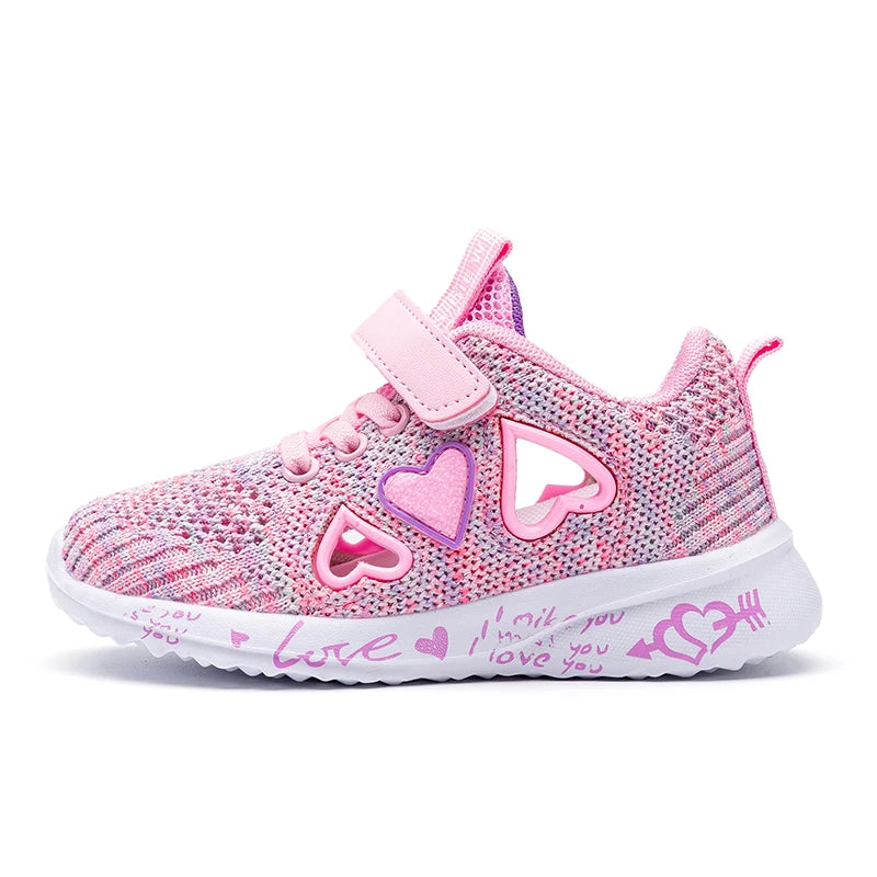 Kids Girls Cute Heart Design Light Mesh Summer Sneakers childrensterritory