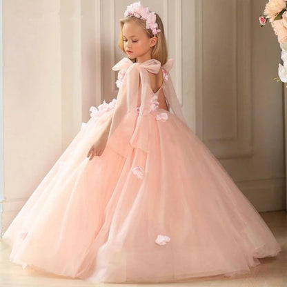 Puffy Sleeveless Pink Flower Girl Dresses for First Communion