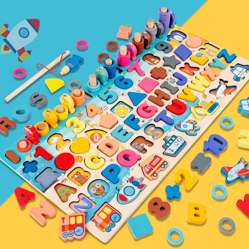 Kids Wooden Numbers Shapes Matching Montessori Toys childrensterritory