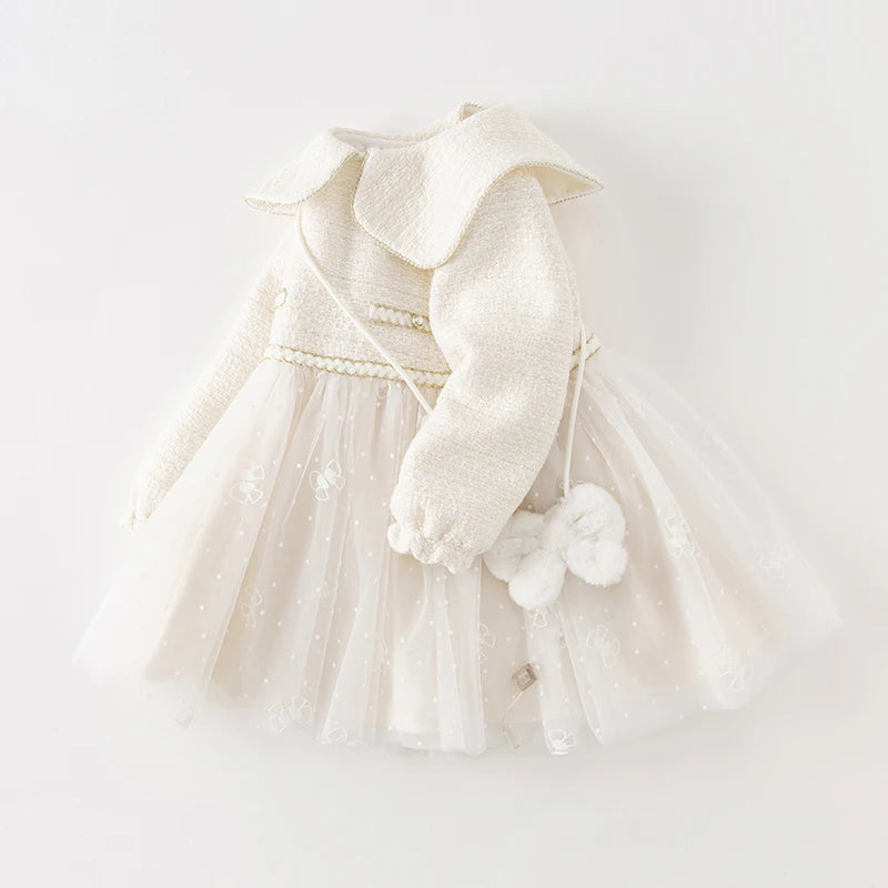 Kids Girls Elegant Warm Princess Party Dress with Small Bag childrensterritory